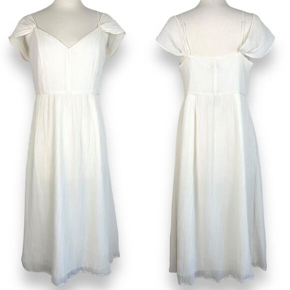 Express Ivory Pleated Chiffon Midi Dress Strappy Peasant Cottagecore Coquette - Picture 8 of 10